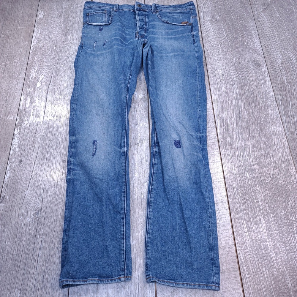 G-Star Raw Revend Straight Jeans Men 32x32 Blue Distressed Restored Denim